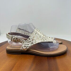 Vionic Ella Leather Thong Sandals White Leopard Size 8
